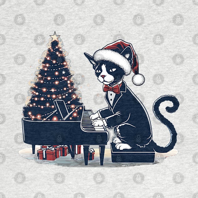 Devon Rex Cat Playing Piano Christmas by Graceful Designs